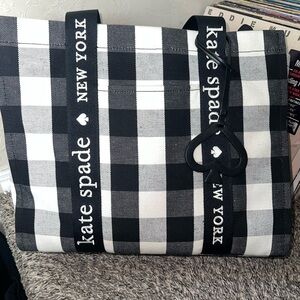 Kate spade kip tote in black and white gingham canvas, large tote bag